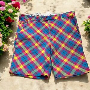 Royal And Awesome Shorts Men Size 40 Tartan Plaid Golf colorful pink blue yellow